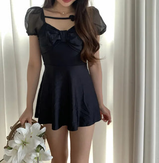 butterfly ribbon black one-piece swimsuit