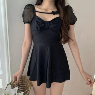 butterfly ribbon black one-piece swimsuit
