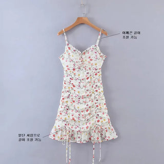 Rainbow One-Piece Sleeveless Nashi Frill Ribbon Hem Shirring Chiffon Slim Mini One-Piece