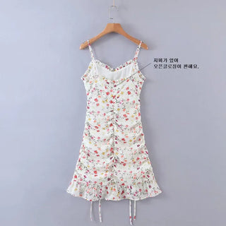 Rainbow One-Piece Sleeveless Nashi Frill Ribbon Hem Shirring Chiffon Slim Mini One-Piece