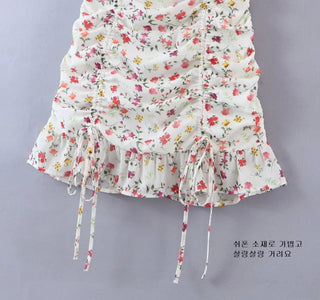 Rainbow One-Piece Sleeveless Nashi Frill Ribbon Hem Shirring Chiffon Slim Mini One-Piece