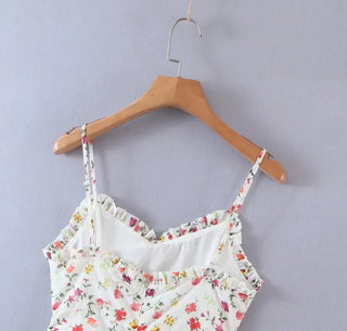 Rainbow One-Piece Sleeveless Nashi Frill Ribbon Hem Shirring Chiffon Slim Mini One-Piece