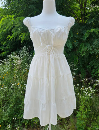 white linen girl cancan mini sleeveless string corset petite one-piece dress