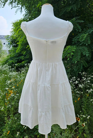 white linen girl cancan mini sleeveless string corset petite one-piece dress
