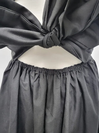 knit long black sleeveless wide ribbon one-piece dress