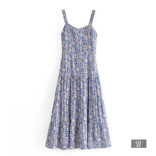 chiffon flower pattern nasi sleeveless long one-piece dress