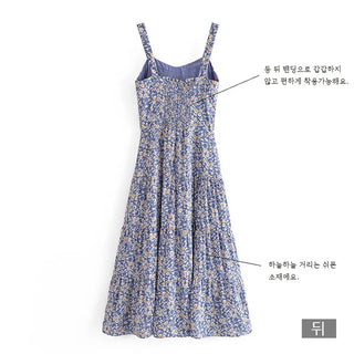 chiffon flower pattern nasi sleeveless long one-piece dress