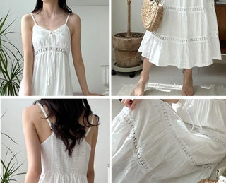 Sleeveless Strappy White Lace Long One Piece