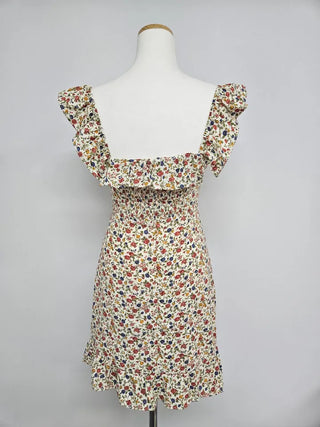 ivory flower off-shoulder mini slim one-piece dress