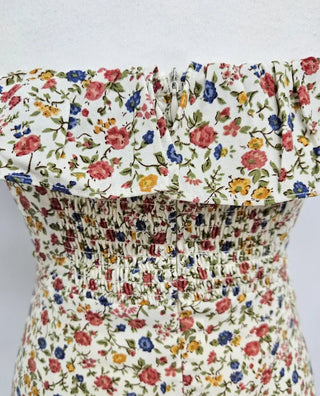 ivory flower off-shoulder mini slim one-piece dress