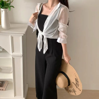 backless sleeveless nasi strap black long wide jumpsuit