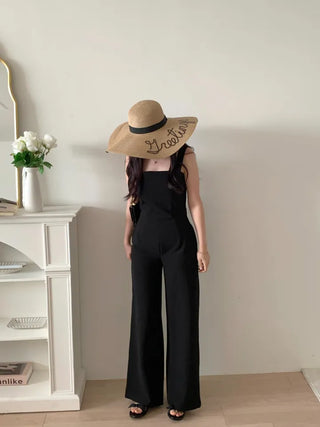backless sleeveless nasi strap black long wide jumpsuit