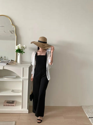 backless sleeveless nasi strap black long wide jumpsuit