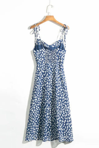 Slim Ribbon Strap Nashi Sleeveless Blue Polka Dot Long Team Chiffon One Piece