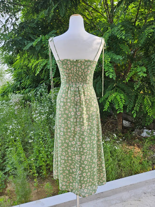 tube top string ribbon beach slim green lime green long one-piece dress