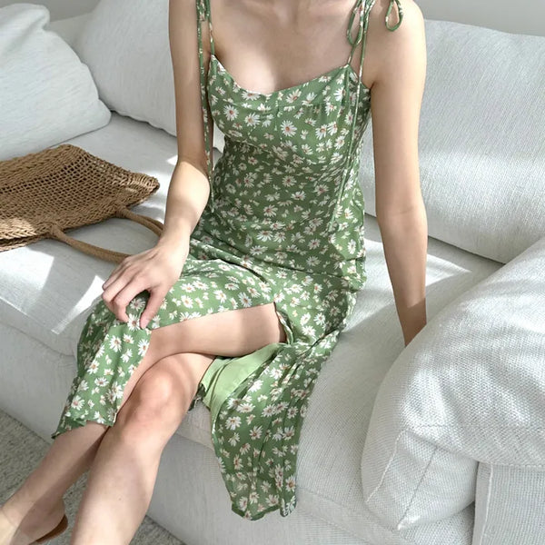 tube top string ribbon beach slim green lime green long one-piece dress