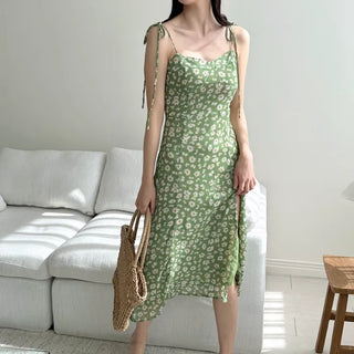 tube top string ribbon beach slim green lime green long one-piece dress