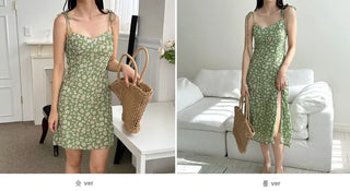 tube top string ribbon beach slim green lime green one-piece dress