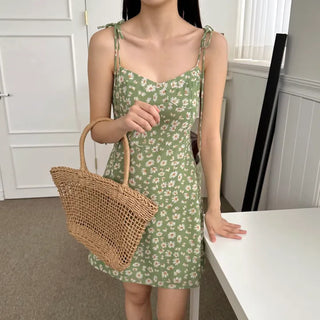 tube top string ribbon beach slim green lime green one-piece dress