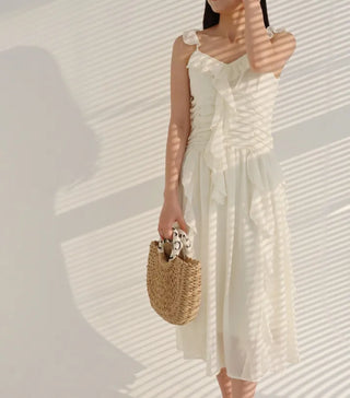 sleeveless Sky blue frill Girl princess lovely chiffon one-piece