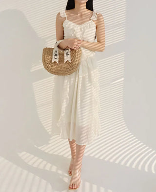 sleeveless Sky blue frill Girl princess lovely chiffon one-piece