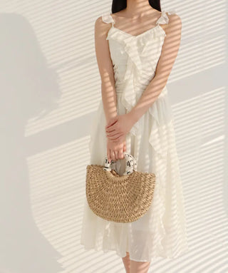 sleeveless Sky blue frill Girl princess lovely chiffon one-piece