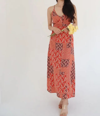string nasi backless x-string red bohemian ethnic long one-piece
