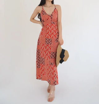 string nasi backless x-string red bohemian ethnic long one-piece