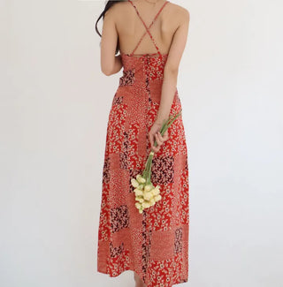 string nasi backless x-string red bohemian ethnic long one-piece