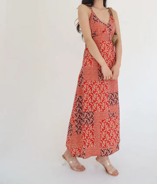 string nasi backless x-string red bohemian ethnic long one-piece