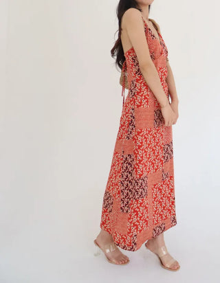 string nasi backless x-string red bohemian ethnic long one-piece