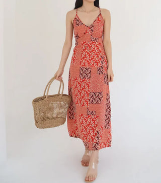 string nasi backless x-string red bohemian ethnic long one-piece