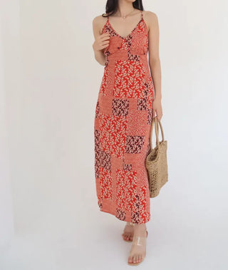 string nasi backless x-string red bohemian ethnic long one-piece