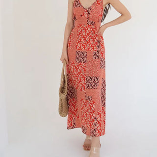 string nasi backless x-string red bohemian ethnic long one-piece