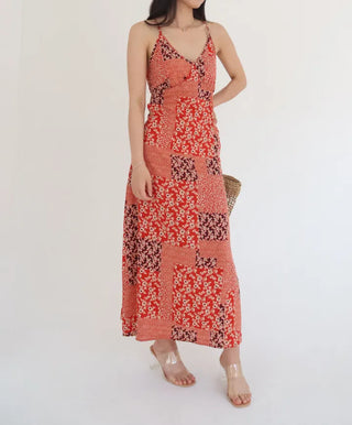 string nasi backless x-string red bohemian ethnic long one-piece