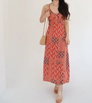 string nasi backless x-string red bohemian ethnic long one-piece