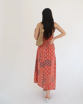 string nasi backless x-string red bohemian ethnic long one-piece