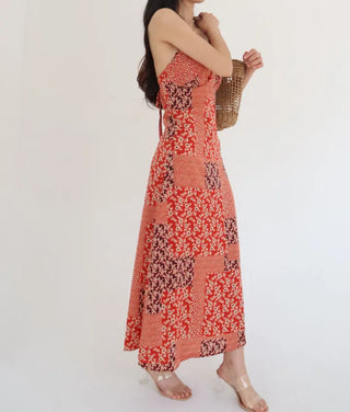 string nasi backless x-string red bohemian ethnic long one-piece