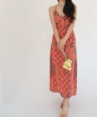 string nasi backless x-string red bohemian ethnic long one-piece