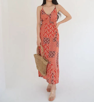 string nasi backless x-string red bohemian ethnic long one-piece
