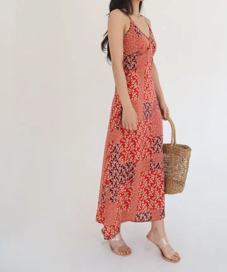 string nasi backless x-string red bohemian ethnic long one-piece