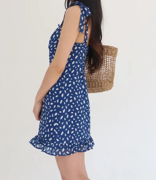 ribbon sleeveless nasi smoke dot polka dot mini short girl slim one-piece