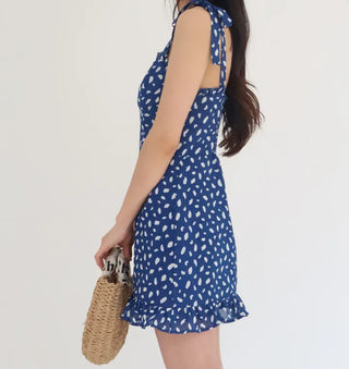 ribbon sleeveless nasi smoke dot polka dot mini short girl slim one-piece