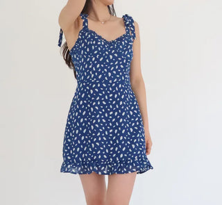 ribbon sleeveless nasi smoke dot polka dot mini short girl slim one-piece