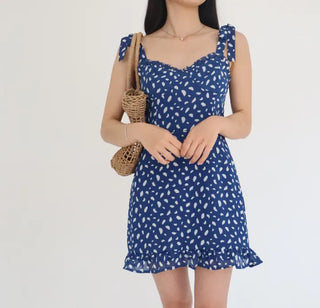 ribbon sleeveless nasi smoke dot polka dot mini short girl slim one-piece