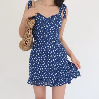 ribbon sleeveless nasi smoke dot polka dot mini short girl slim one-piece