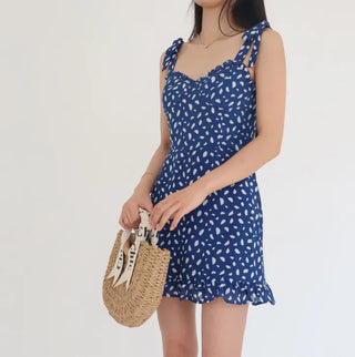 ribbon sleeveless nasi smoke dot polka dot mini short girl slim one-piece