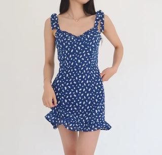 ribbon sleeveless nasi smoke dot polka dot mini short girl slim one-piece
