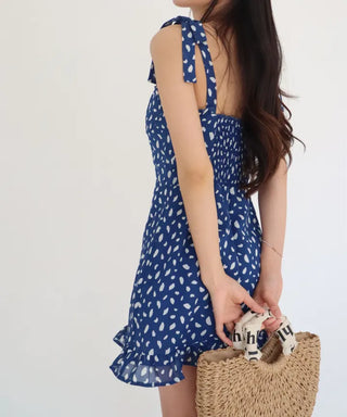 ribbon sleeveless nasi smoke dot polka dot mini short girl slim one-piece