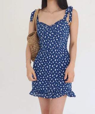 ribbon sleeveless nasi smoke dot polka dot mini short girl slim one-piece